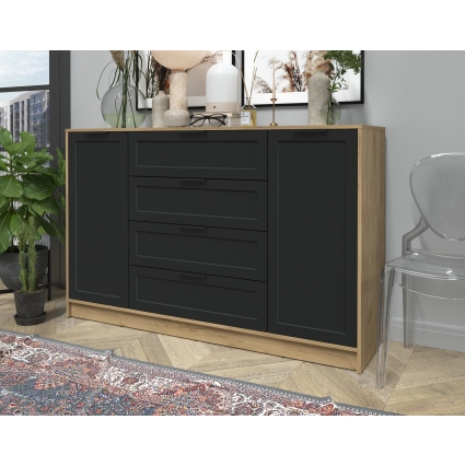 Тумба Тренд КТ-Т160 (Дуб золотой ЛДСП/ Черный ЛМДФ) Ш1600 В1020 Г451